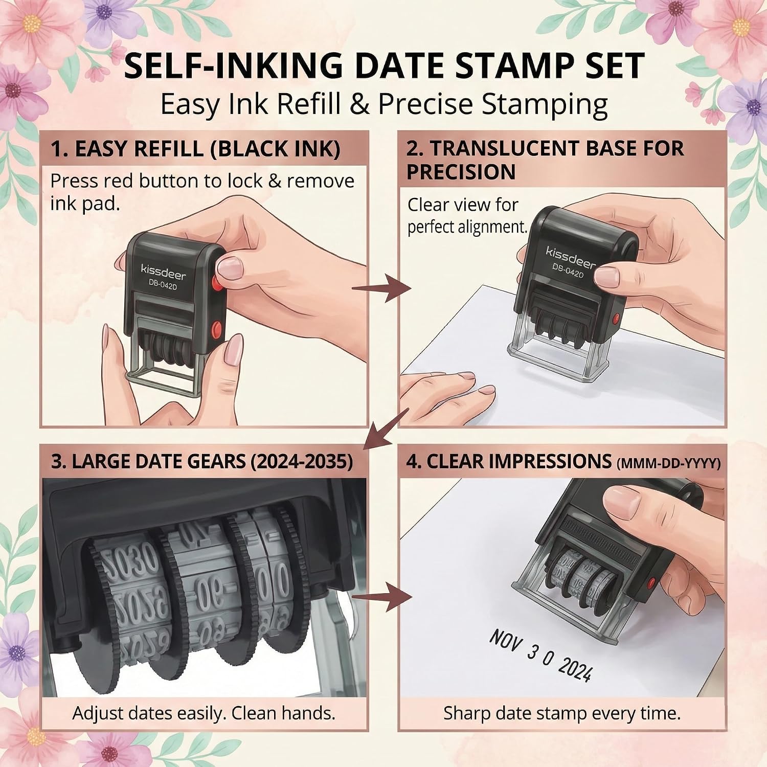 Date Stamp Set, 2-Pack Black Ink