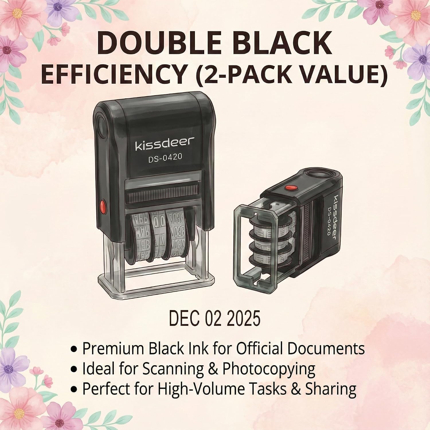 Date Stamp Set, 2-Pack Black Ink