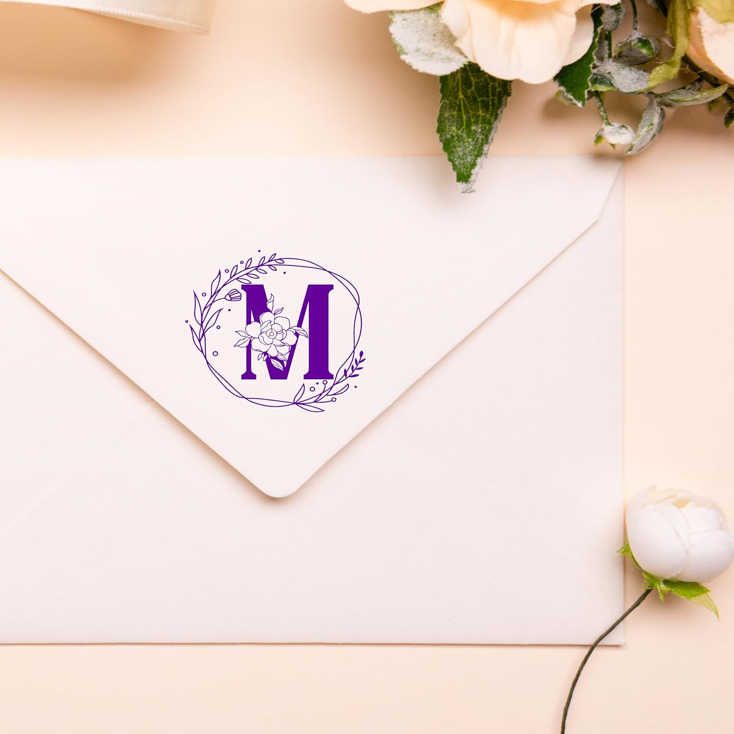 Floral Monogram Stamp, Letter E